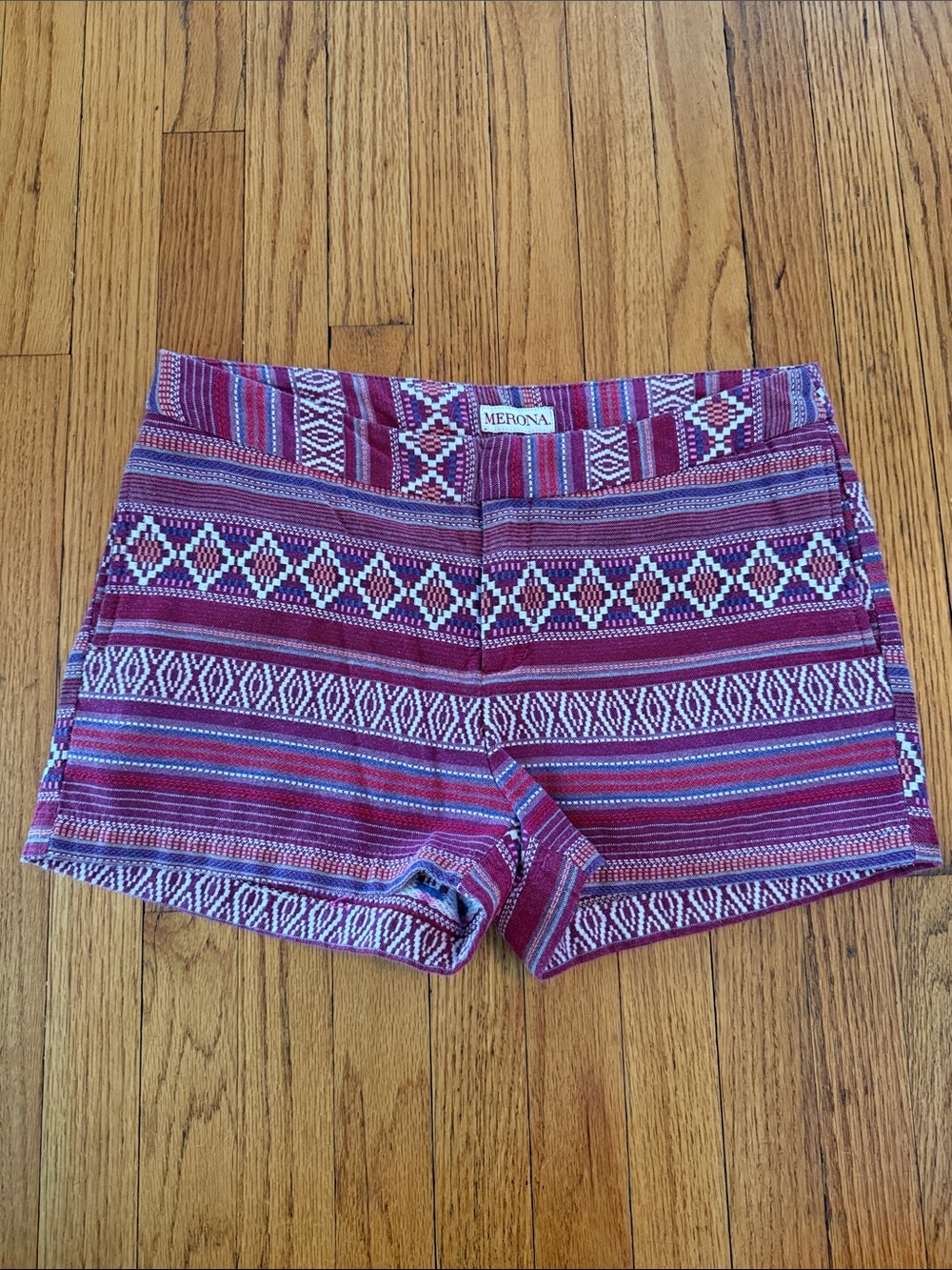 Merona Women's Burgundy Multi-Stripe High Waist Shorts